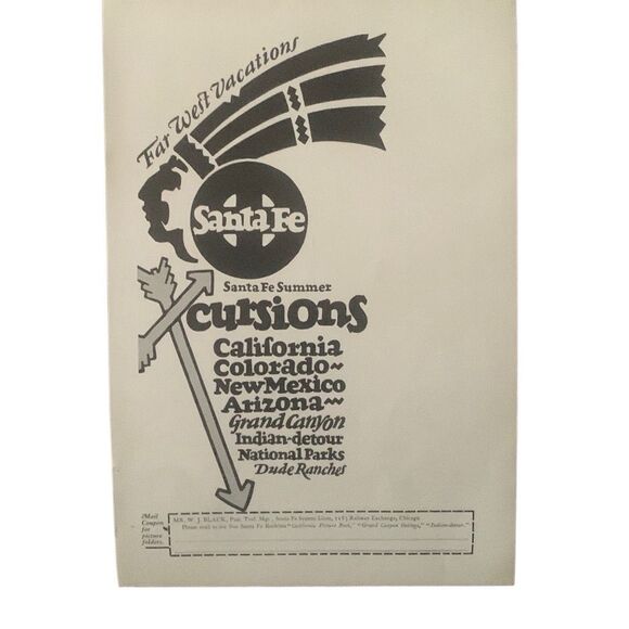 Vintage 1927 Santa Fe Far West Vacations Ad Advertisement - Picture 4 of 4